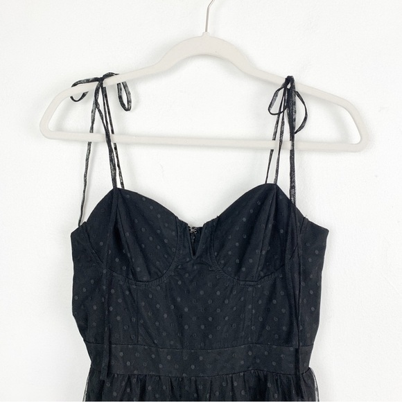 Lulu’s Romantic Sheer Black Polka Dot Mesh Tiered Midi Dress Sz S - Picture 4 of 9